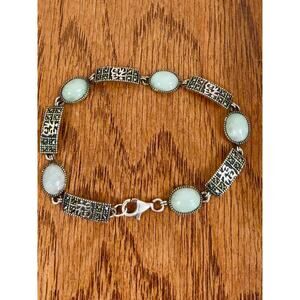 B10 Sterling Silver 925 Vintage Bracelet Green Stone Old Money Coquette Asian